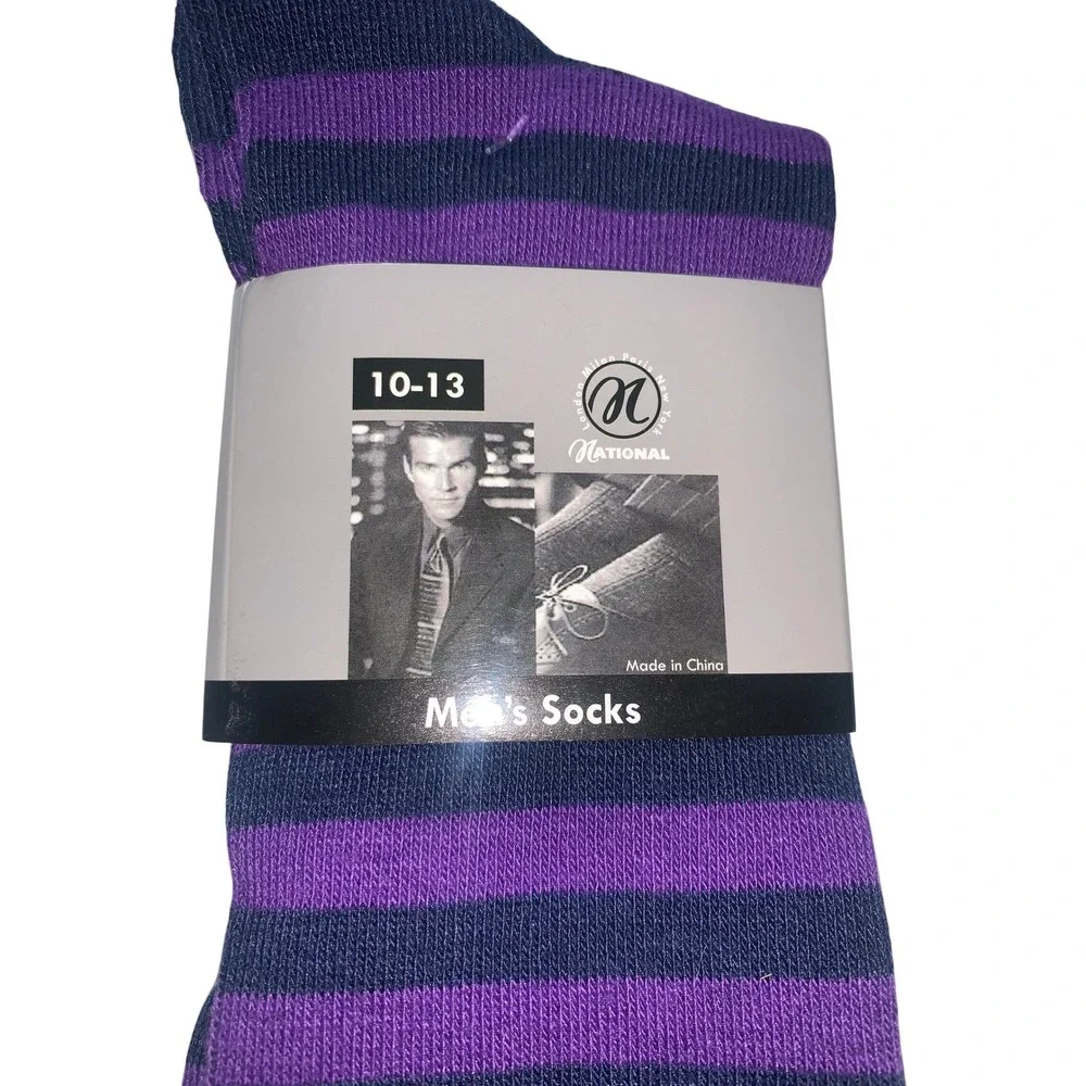 NEW National Men Purple Navy Blue Striped‎ Dress Socks Size 10-13